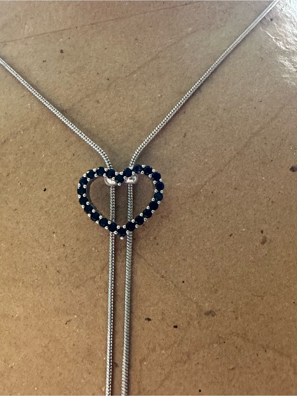 Silver Lariat Necklace with Navy Heart Pendant